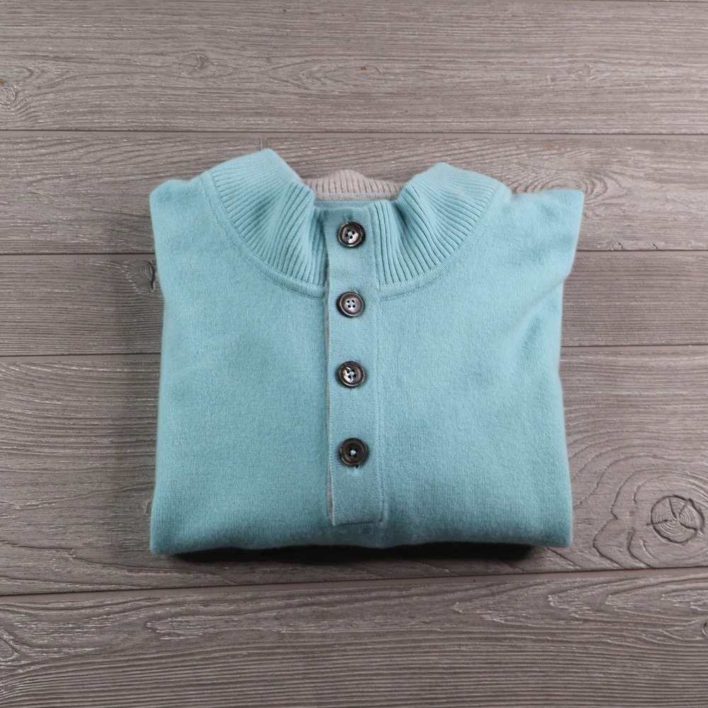 Tommy Bahama Soft Sands Button Mock 100% Cashmere Sweater Baby Blue Mens XXL 2XL